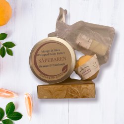 Gavepakke - Spe, badebombe og body butter (Orange og Patchouli)